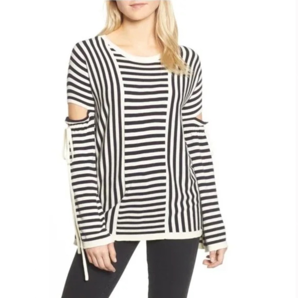 Trouve Stripe Cutout Sleeve Sweater